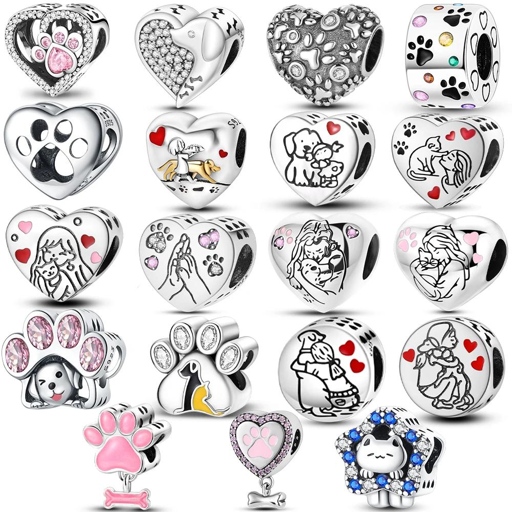 Originalcopper Cute Heart Cats Engraved Words Animals Hug Dogs Blue Stars Bead Fit Bracelet Jewelry Diy Fine Gift