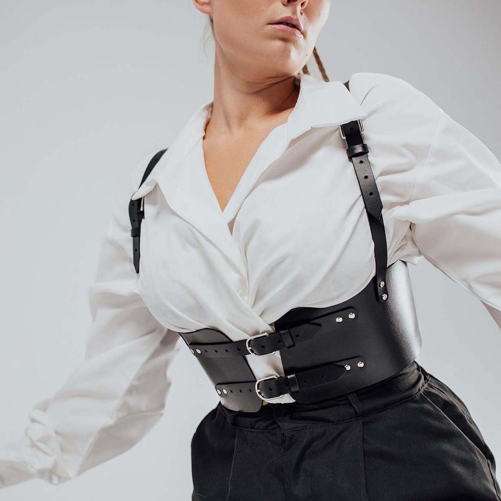 Women Fashion Corset Pu Leather Harness Corset Waist Belt Decorative Suspenders for Women Harness Straps Clothing Accessories