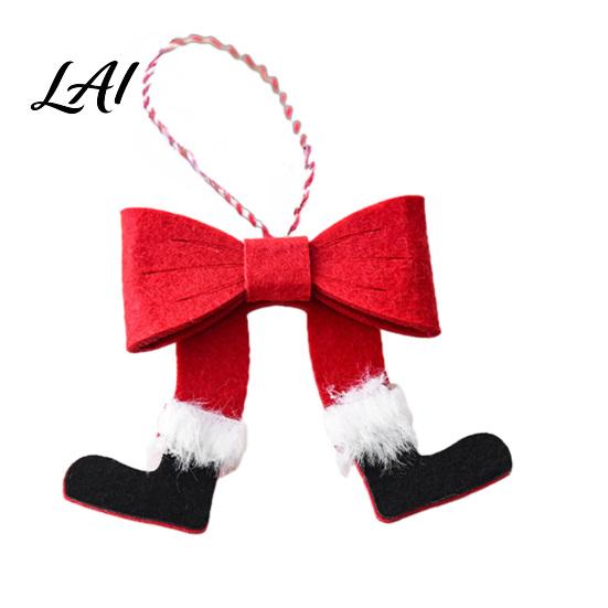 Creative Christmas Gift Decorations Bow Ornament Red Green Boot Bowknot Pendant Xmas Tree Handmade Felt Pendants Hanging Decoration for Holiday Home