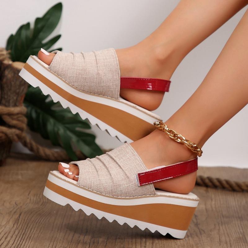 

Горячая Распродажа Женская Обувь Рим Платформа Женские Сандалии Уличные Повседневные Сандалии Женские Плиссированные Танкетки Большой Размер Женская Обувь 43 бежевый