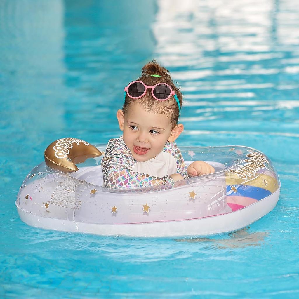 Baby Float with Foot Hole, Cute Rainbow Design, Perfect for Pool and Bathtime Fun, Ages 3 Months - 6 Years (Pink)