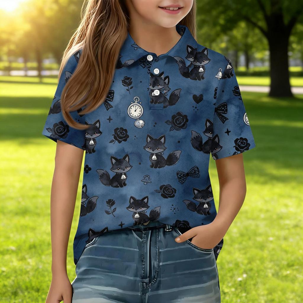 Kids Short Sleeve Polo Shirt Animal Print Casual Tee Button Down Collar Lightweight Soft Fabric Comfortable Fit Summer Wear