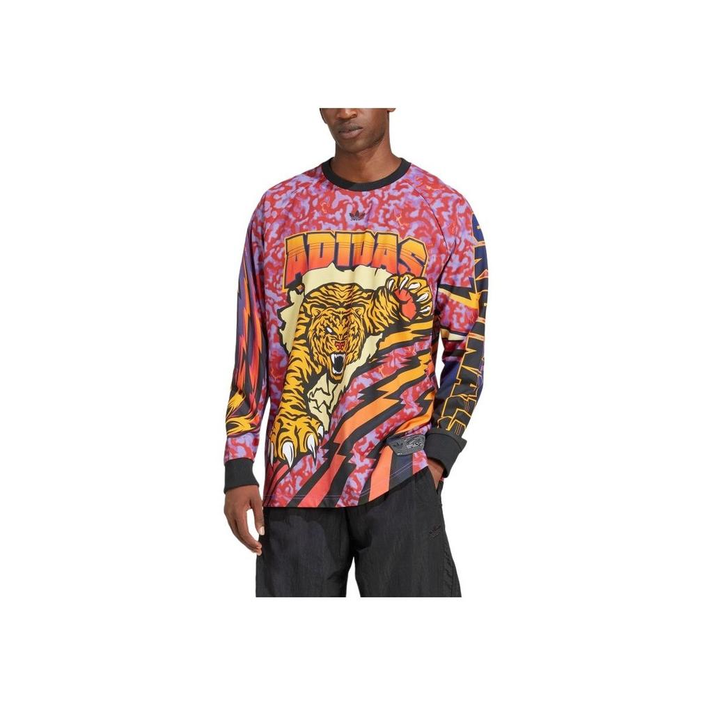 Adidas Originals Classic Sports Series Raglan Sleeve Dopamine All Over Print Letter Round Neck Loose Long Sleeve T-Shirt Men Tops Light-Crimson JX1702