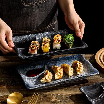 Japanese-Style Kiln-Changed Sushi Plate Retro Rectangular Dipping Dumpling Plate High-Value Restaurant Plate
