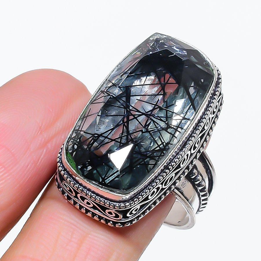 

Natural Black Rutile Gemstone 925 Sterling Silver Jewelry Ring Size 11 I4q06