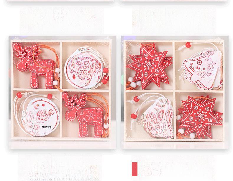 Creative Wooden Christmas Ornaments: Small Reindeer Tree Pendants with Exquisite Painted Box
