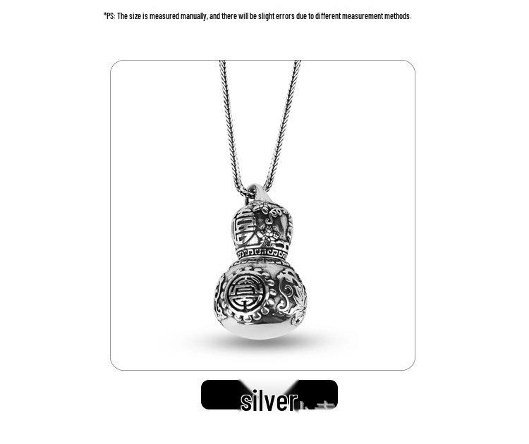 Handcrafted S925 Silver Jade Angel Gourd Pendant: Ethnic Style for Men and Women