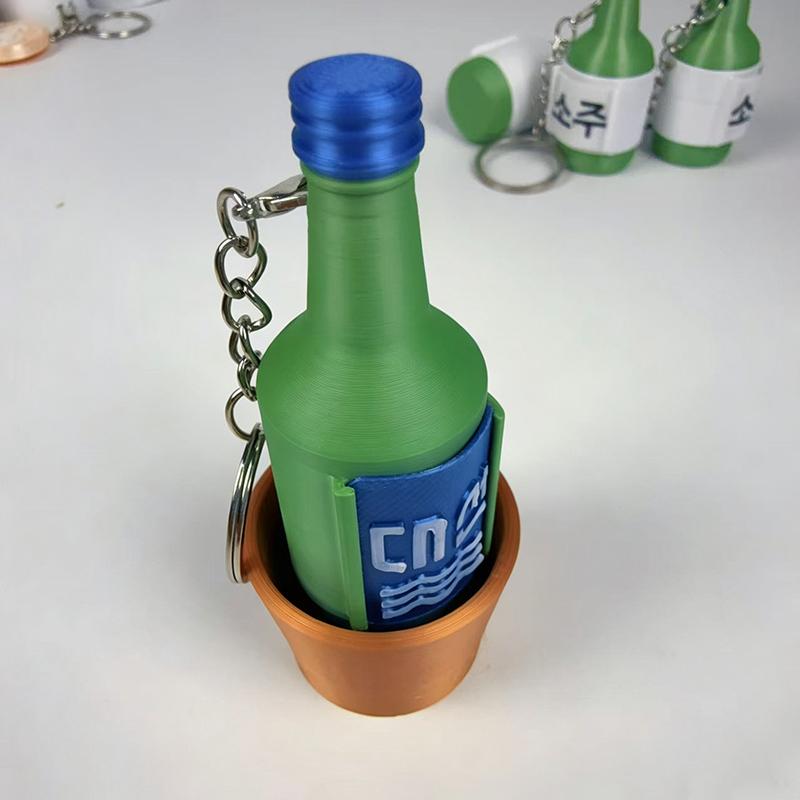 Mini Korean Soju Bottle Clicker Keychain Cute Alcohol Bottle Fidget Toy Portable Stress Anxiety Relief Funny Sensory Item