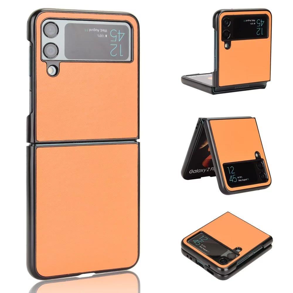 Suitable for Samsung Z Flip4 Mobile Phone Case Z Flip3 Lamb Pattern Solid Color Leather Case 3rd Generation Folding Anti-drop Case