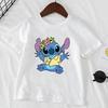 Cute Disney Stitch Print Kids T-shirts Summer White Short Sleeve Boys Girls Tee Shirt Child Cartoon Harajuku Tops Clothes