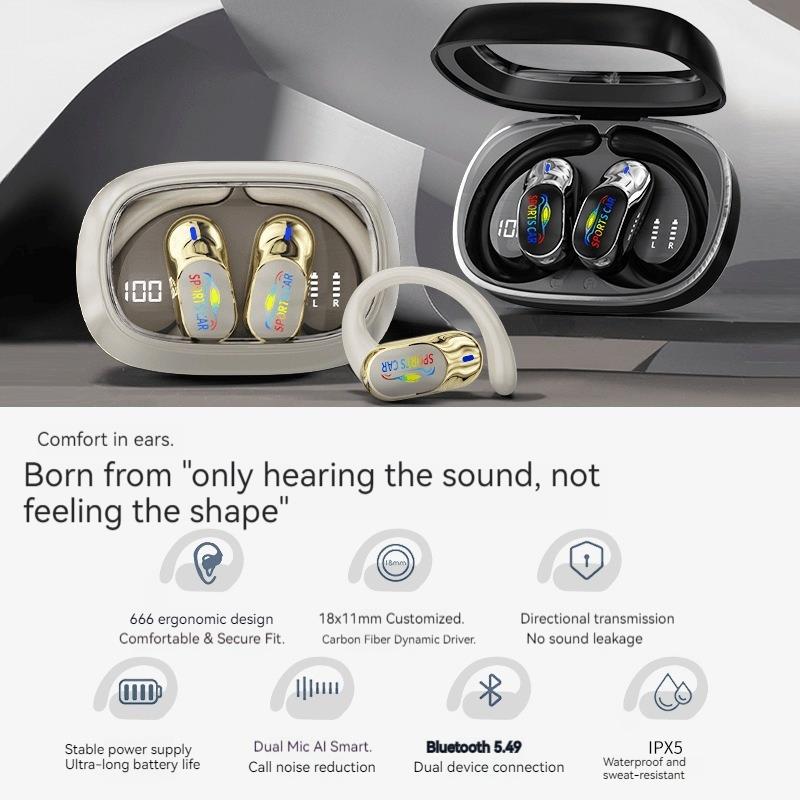 Open Ear Clip Earbuds LED Bluetooth Headphones HIFI Sound Earphones Touch Control Wireless Headsets Noise Reduction with HD Call