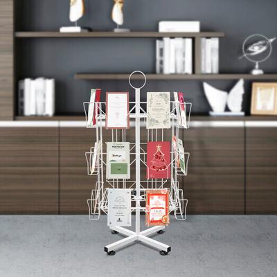 24-Pocket Rotating Greeting Card Rack, Three-Tier Metal Rotating Floor Display Rack for Stickers