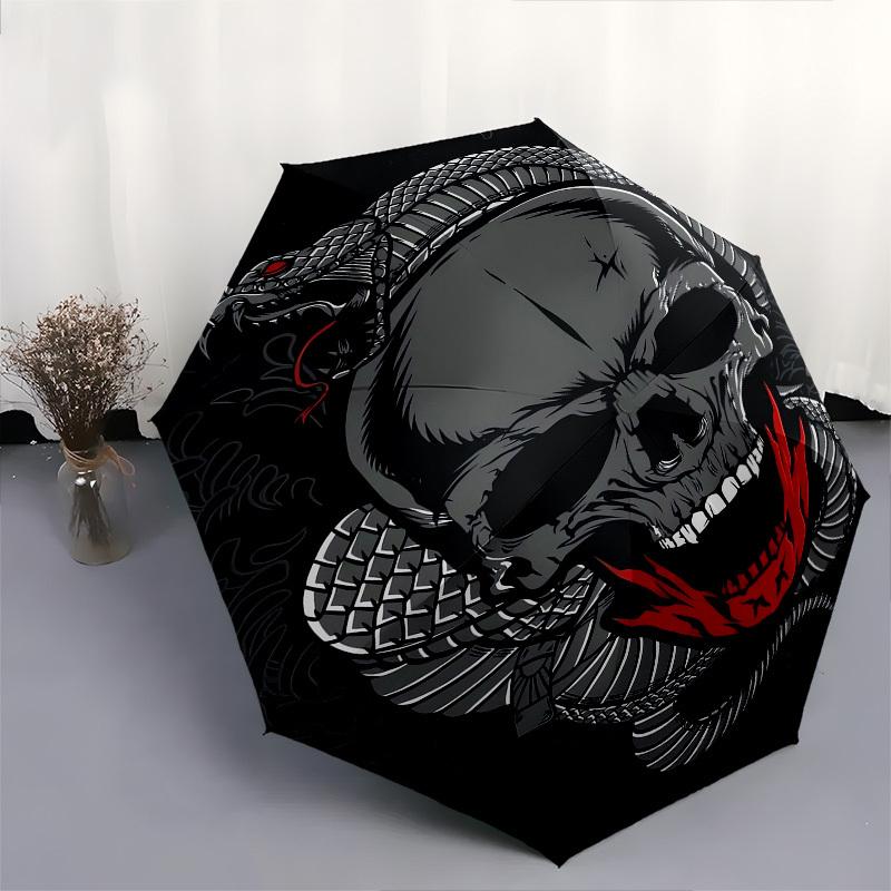 Skull Snake- Automatic Umbrella, Four Seasons Portable Folding Umbrella, Suitable for Men and Women, Travel, Daily Compact Umbrella, Outdoor
