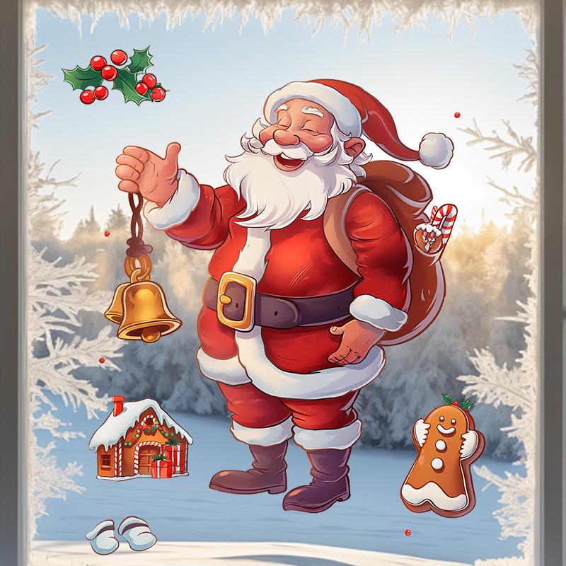 Cartoon Christmas Window Sticker Decoration 2025 New Year Snowman Santa Claus Home Kids Room Wall Glass Static Sticker Removable