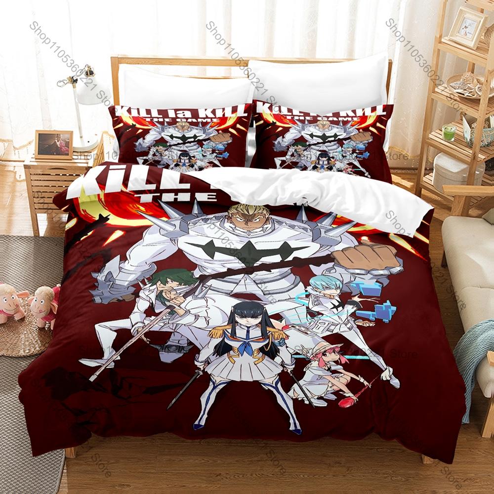 Sharp Scissor Blade Graphic Kill La Kill High Energy Shonen Action Anime Bedding Duvet Cover + 2 Pillowcases Teen Otaku Bedroom