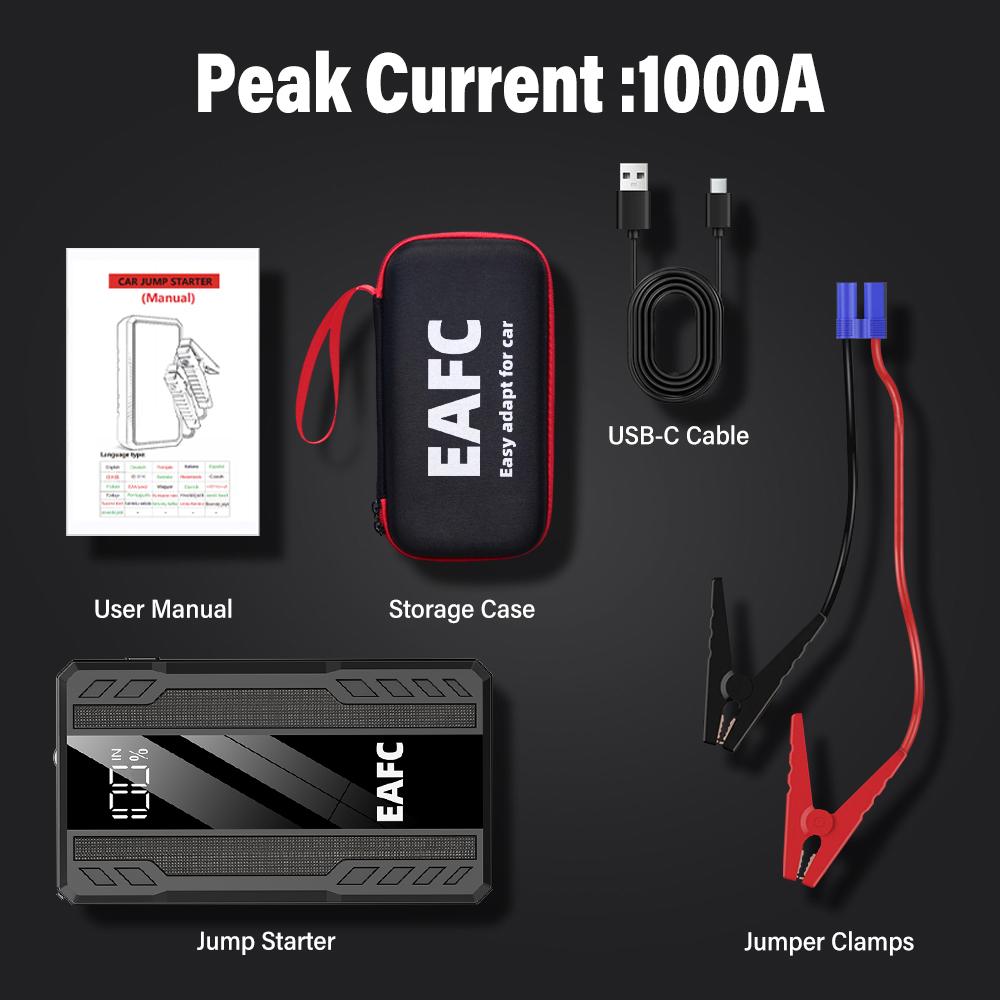 EAFC Jump Starter Power Bank 12V Booster for Car Start 2000A 1000A Battery Quick Charger Portable Auto Starting Device Powerbank