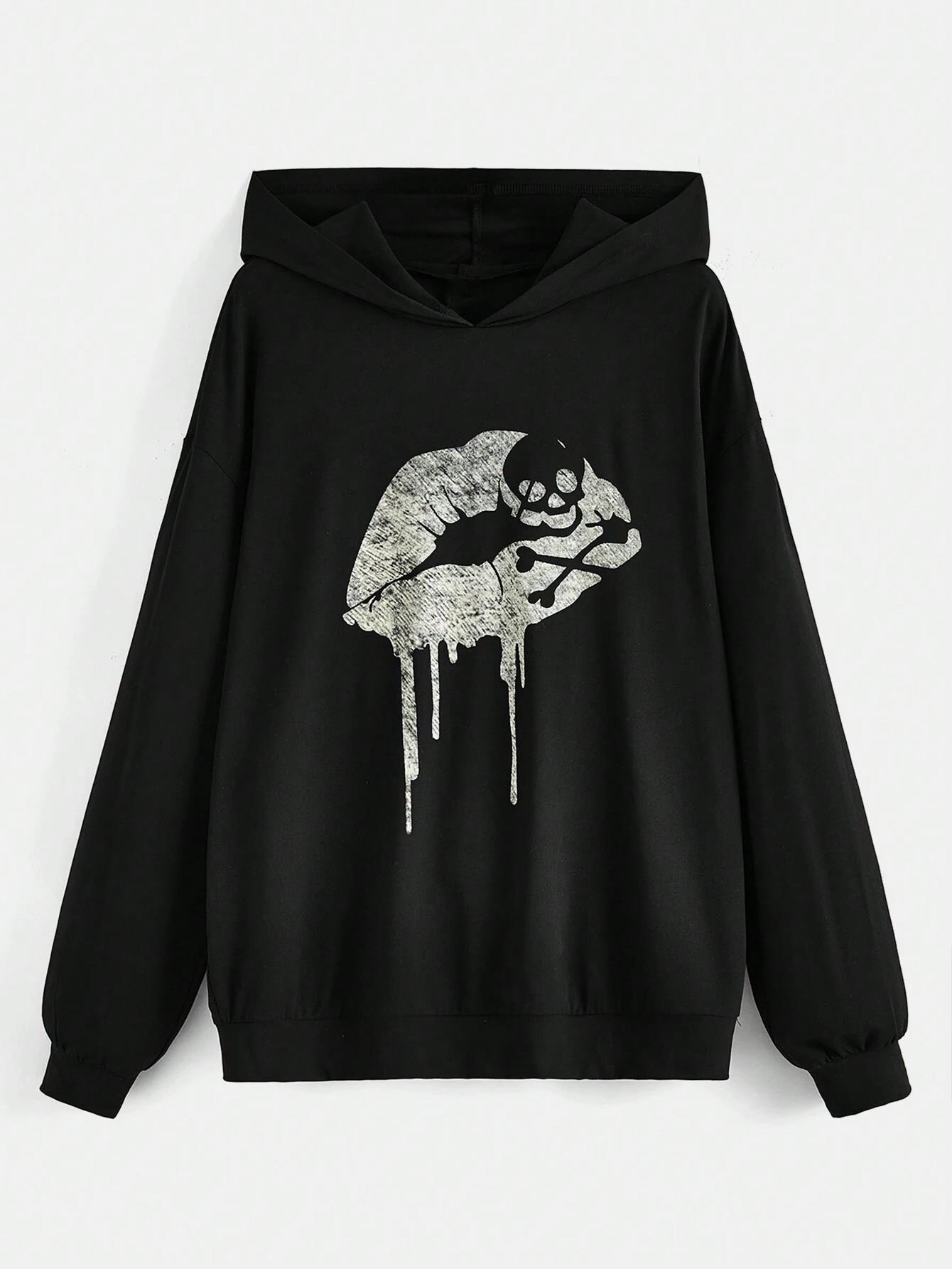 

Magic Lips Print Hoodie Women Warm Fleece Hoody Fashion Casual Comfortable Sweatshirts Autumn Loose Street Woman Sportswears 2XL