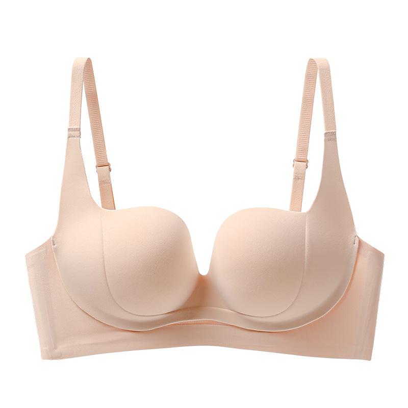 

Gathering Bra Women s Seamless Bra Soft Underwear Lift Up Retractable Accessory Breasts Anti-sagging Sexy and Beautiful Back Bra 32/70A бежевий