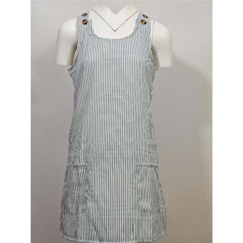 Women Striped Sleeveless Mini Dress U Neck Pocket Loose Casual Sundress