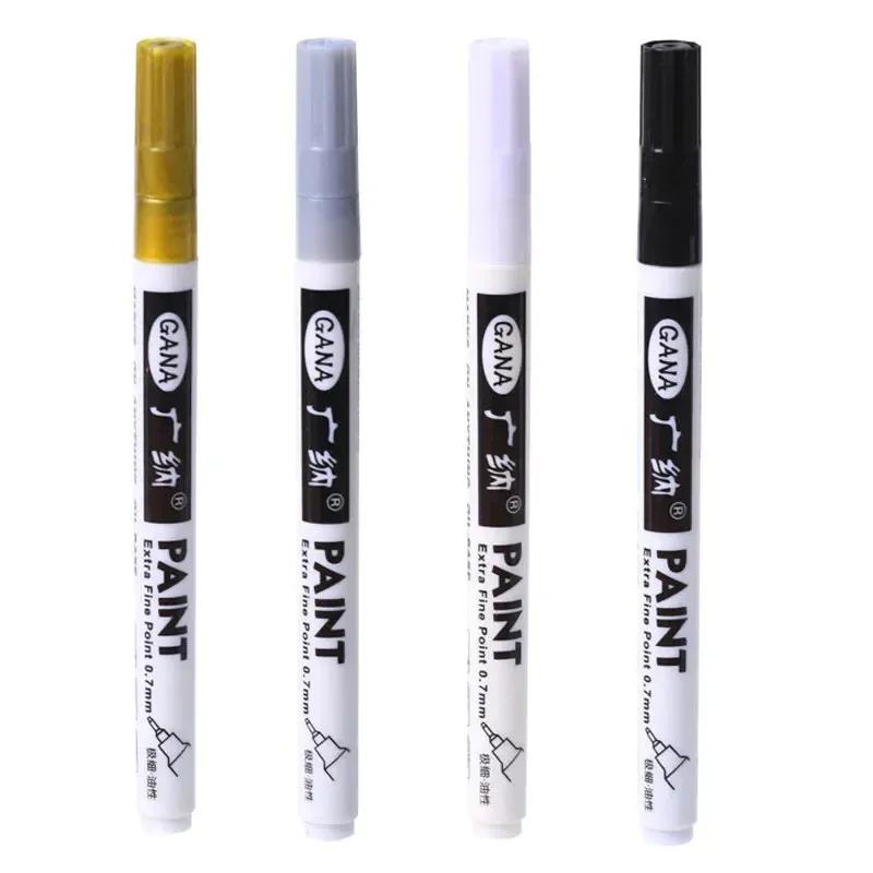 4 Stück/Set Ölbasierte Weiße Schwarze Permanente Farbe Marker Stifte 07mm Extra Fein Wasserabweisend für Felsenmalerei Holz Metall Leinwand