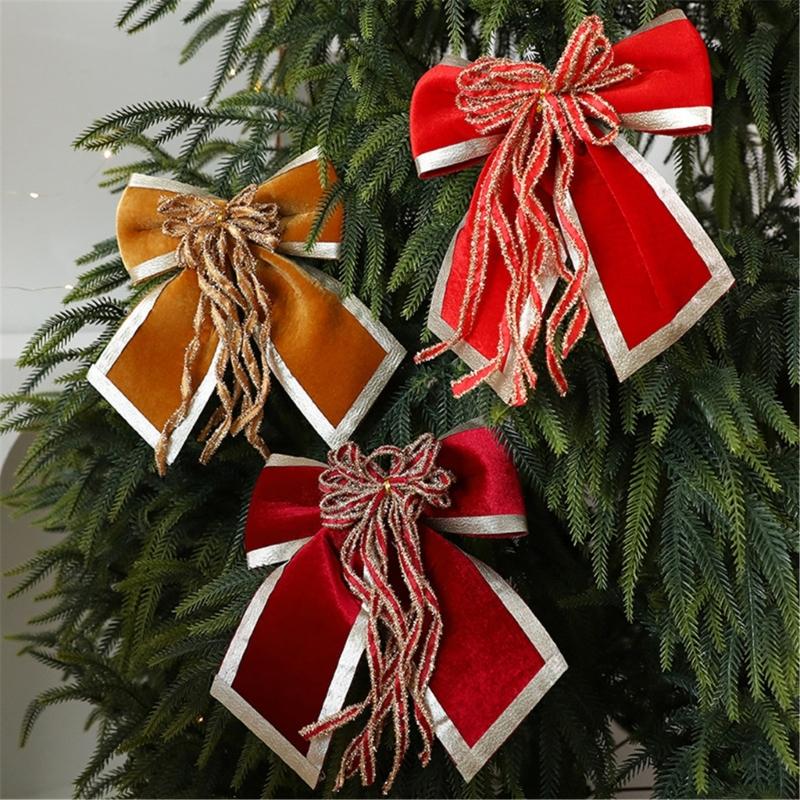 Soft Velvets Christmas Decoration Bows Hanging Pendant Bowknot Ornament Gift Embellishment Accessories Decorative Accent
