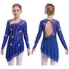 Sparkly Girls Lyrical Dance Dress with Sheer Sleeves Asymmetric Hem Cutout Back for Performance