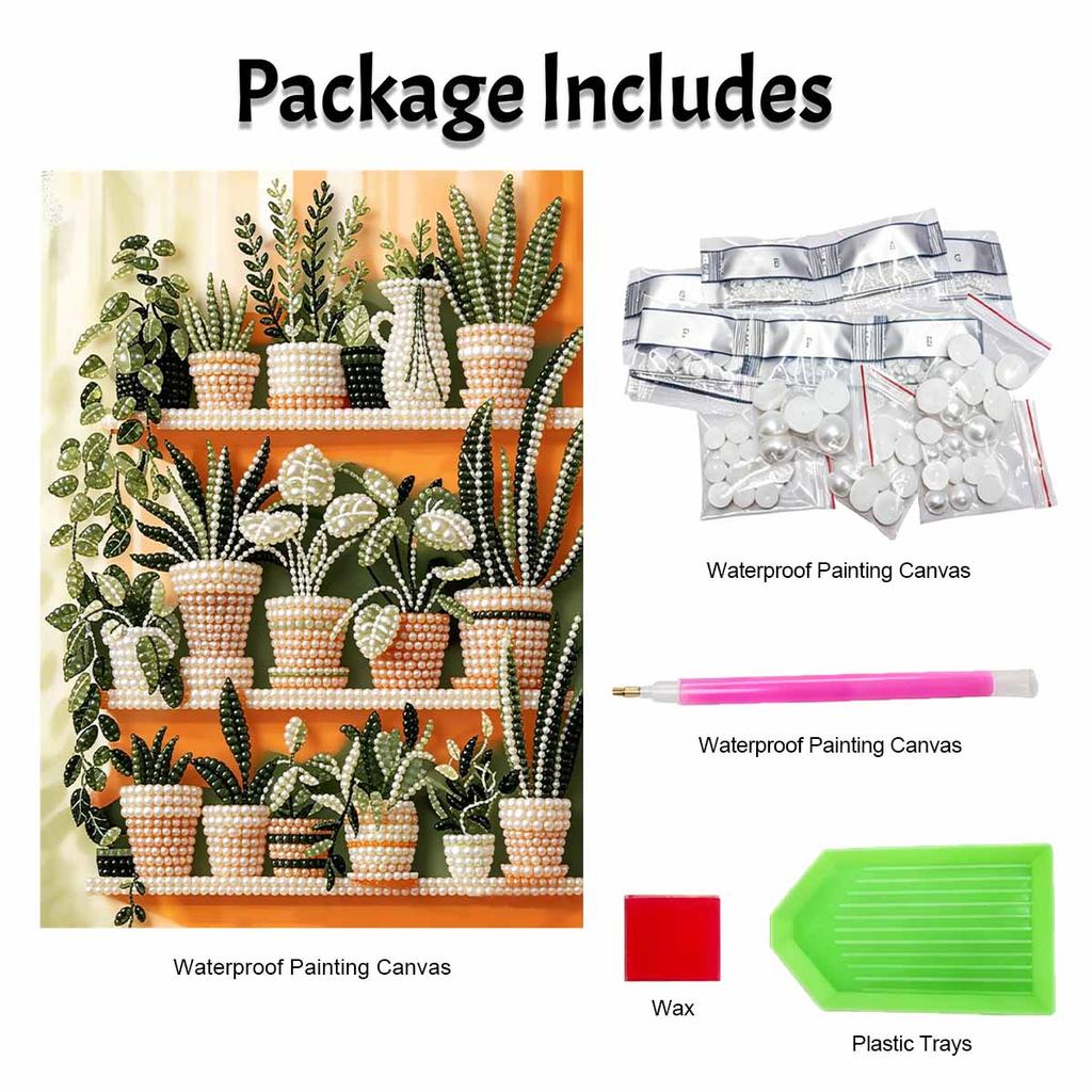 3D Perlenmalerei-Set Topfpflanzen-Design Rahmenlos DIY Perlenkunst Leinwand Freizeit Handgemachtes Bastelset für Schlafzimmer Wanddekoration