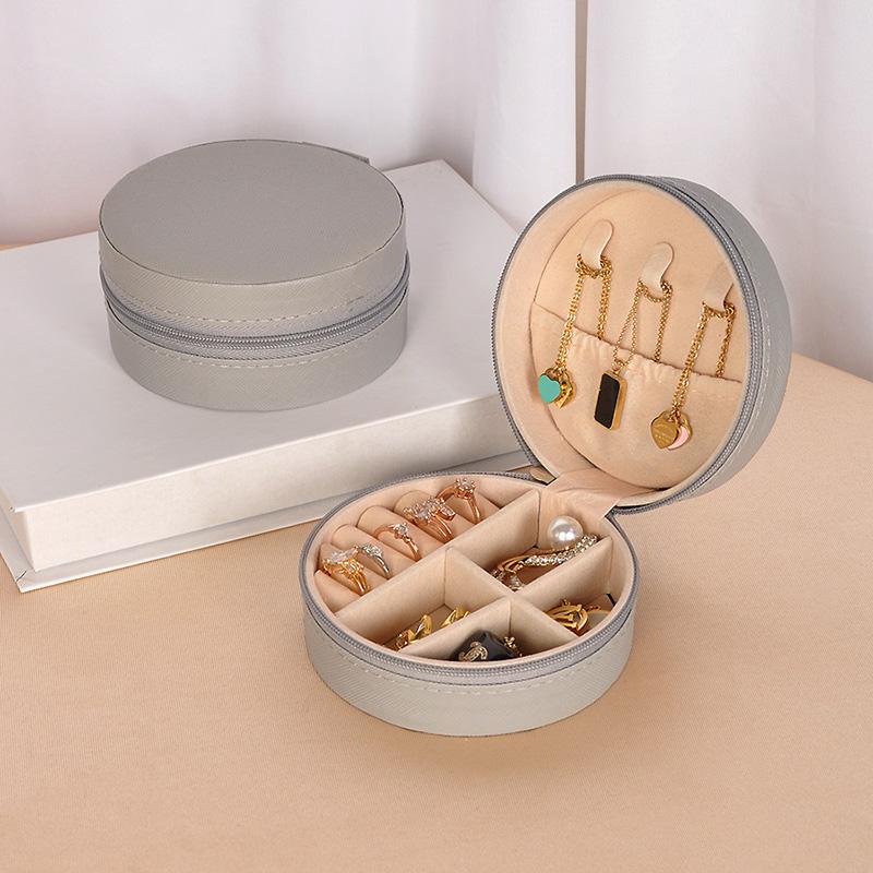 1PC Soft Lining Rings Anti-Scratch for Travel & Gifting Round Portable PU Leather Earrings Jewelry Box Multi-Functional