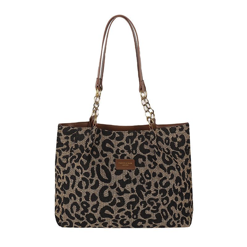 

Popular women s bags retro casual leopard print shoulder armpit bags large capacity tote bags trendy women s backpacks 36.5/28/10CM чёрный