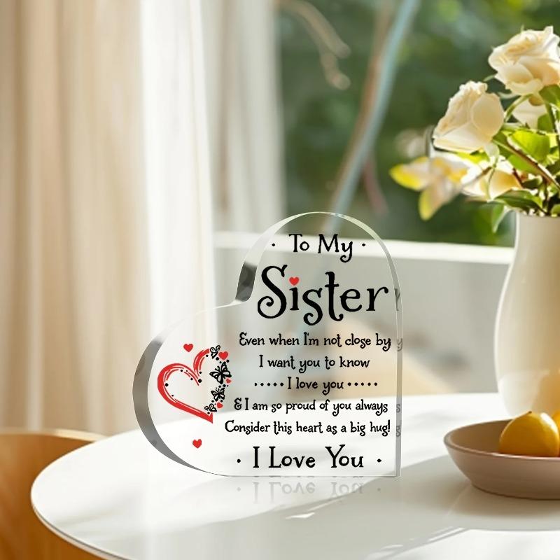 2D Flat Acrylic Heart-Shaped Sister Appreciation Gift Desktop Decoration Plaque, Home Decor Plaque Hanging Wall Art Decorative Garden Decoration for R