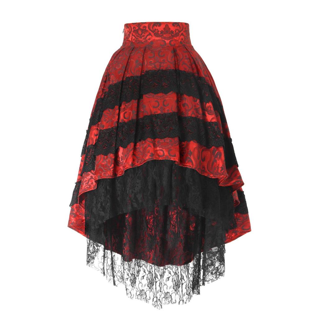 Women Harajuku Black Printing Skirts Lace Patchwork Vintage Gothic Streetwear Lace Patchwork Jupe Y2k Aesthetic