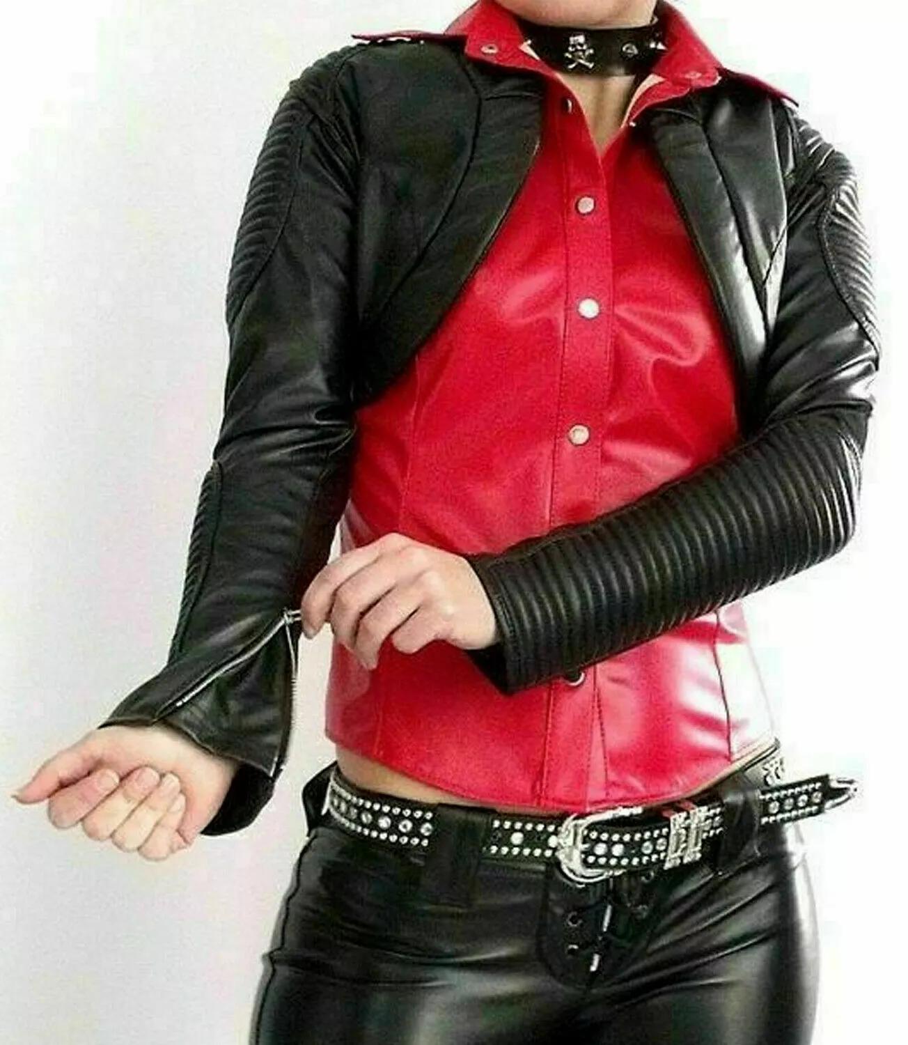

Black Crop NEW Stylish Coat Women Genuine Lambskin Real Leather Jacket Slim Fit 3XL чорний