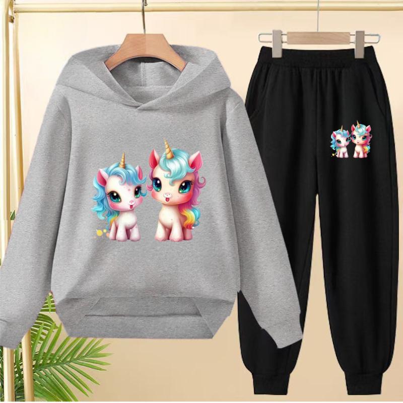 Cute Printed Hooded Sportswear Sets and Casual Sportswear Pants for Autumn and Winter Are Suitable for Boys and Girls Aged 3to12