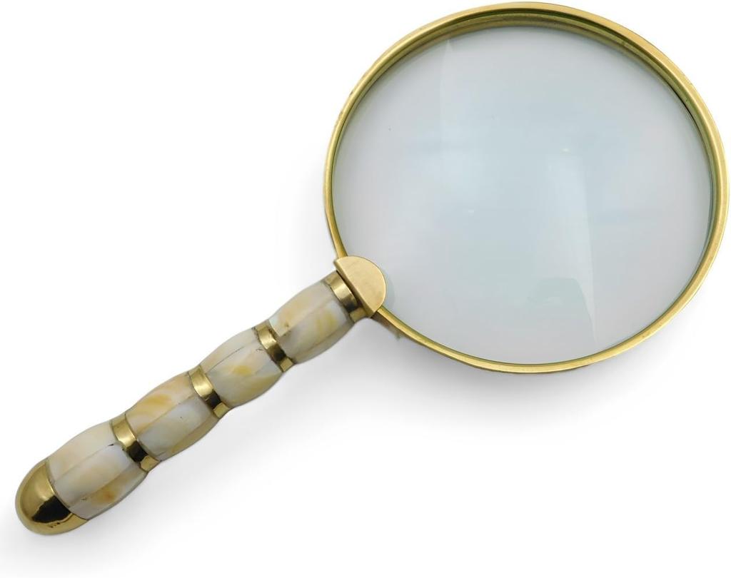 Beautiful Vintage Magnifying Glass Solid brass metal with Mother of Pearl Plated Handle | Book Reading, Map Design, Office & School Work