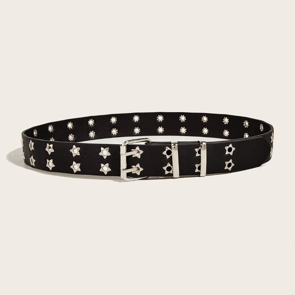 Star Eyelet Rivet Belts Punk Rock Style Double Pin Buckle Waistband Men Women Waist Band