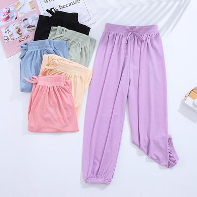 Bebek Kız Buz İpeği Geniş Paça Pantolon Çocuk Yaz Düz İpli Spor Pantolon Çocuk Erkek Casure Harem Giyim Ev Giyimi