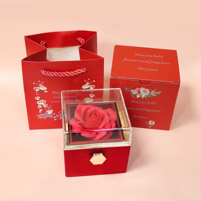 Valentine's Day Preserved Rose & Jewelry Gift Box with Soap Flowers and Necklace
