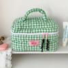 For Travel And Gym Use Convenient Hand Carry Plaids Cosmetic Storage Bag Large Capacity Quilted Heart Embroidery