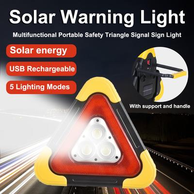 Multifunctional Car Solar Warning Triangle Light 5 Modes Portable USB Charging Outdoor Safety Signal Sign Lantern with Support