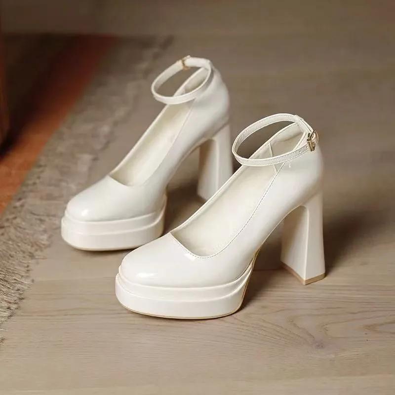 Fashion New Summer Buckle Banquet Shoes Women's Square Toe Shallow Mouth Platform Non-slip Super High Heel Single Shoes