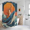 Cat and Shark Shower Curtain  Epic Ocean Wave Design Unique Waterproof Bathroom Decor Funny Animal Theme Blue Orange