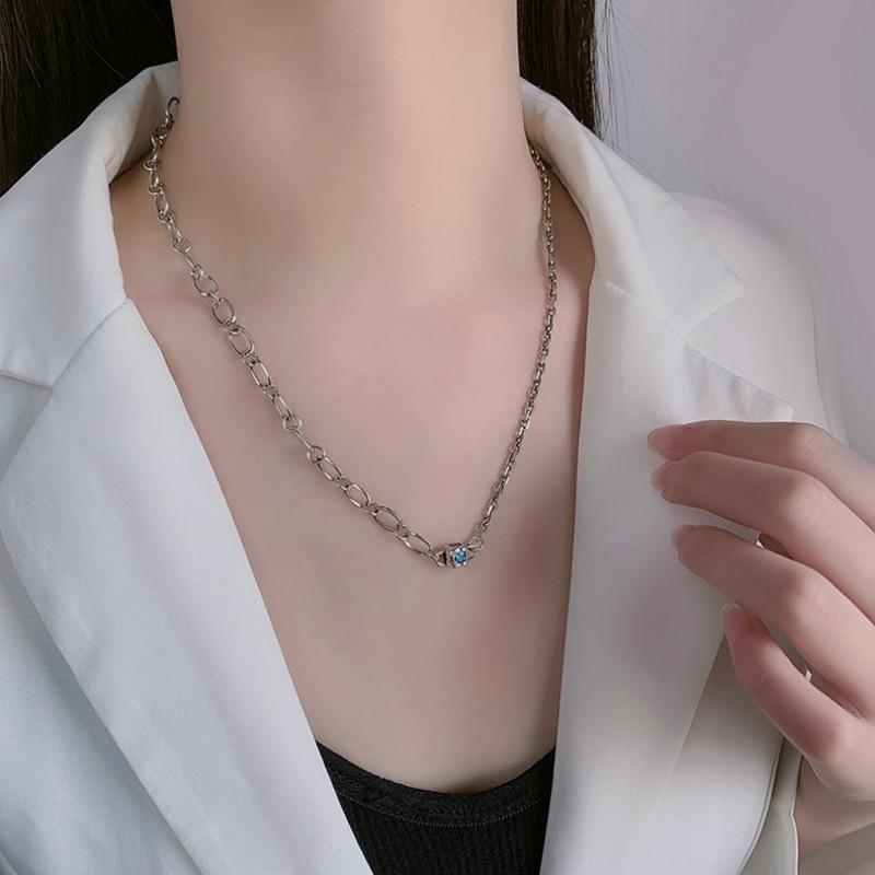 S925 Sterling Silver Retro One Colored Zirconium Dice Double-layer Splicing Chain Necklace Women's Niche Design Sense Advanced Cold Wind