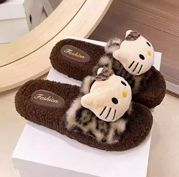 2024 Trendy Leopard Print Furry Slippers for Women - Autumn/Winter Outdoor & Home Wear with Thick Sole