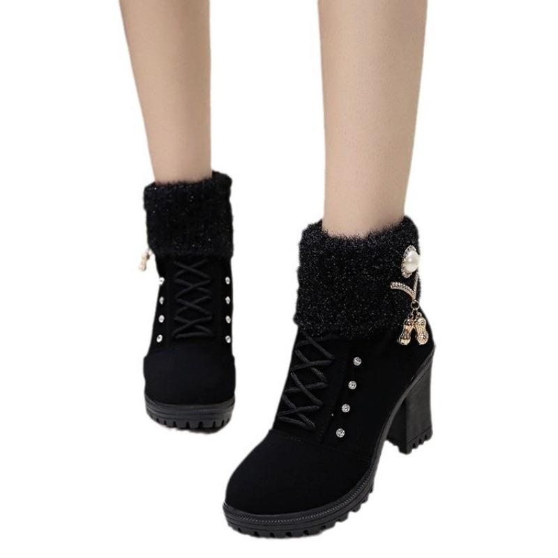 Large Size Fashion Boots Women Wear Winter New Rhinestone Wool Mouth Versatile Fashion Boots Women