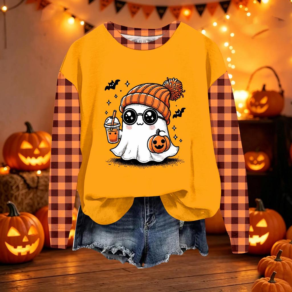 Women's Casual Long Sleeve Loose Fit Halloween Printed Sweatshirt