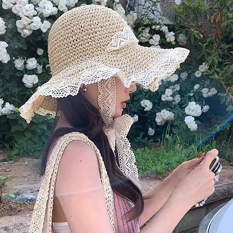 Women Sun Hat Wide Large Brim Beach Hats Summer Straw Hat Foldable Sun Hat Women'S Hat  Holiday Beach Uv Protection Cap