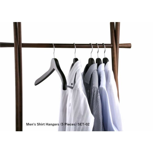 Nakata Hanger - Made in Japan Wooden Men's Shirt Hangers, Set of 5, Smoke Brown, SET-02 (420mm)