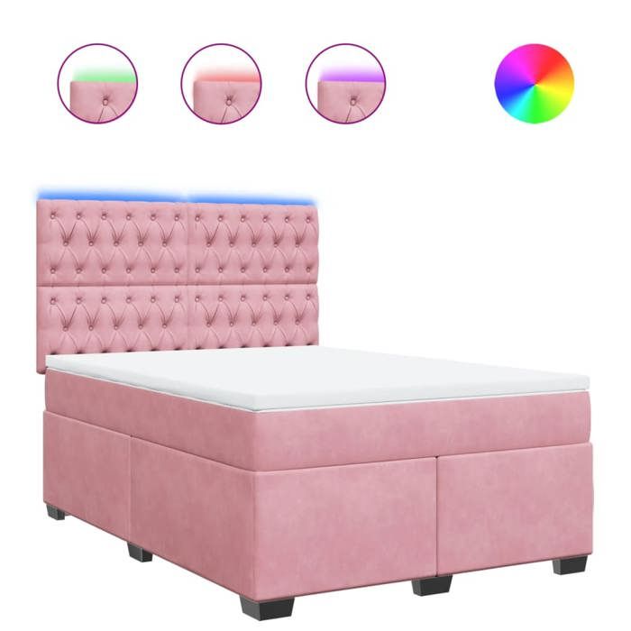 VidaXL Sommier à lattes de lit avec matelas Rose 140x190 cm Velours, lit, lit à plate-forme, lit à panneaux 3293217