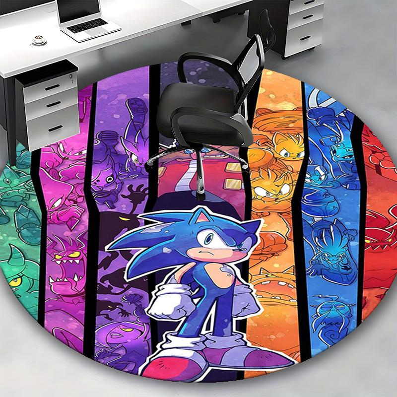 1pc Sonic the Hedgehog Anime Cartoon Design Round Carpet Office Chair Mat, NonSlip Rug for Home Decor, Living Room, Bedroom