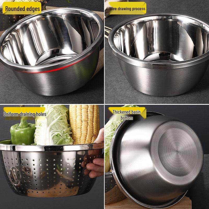 European Style 304 Stainless Steel Basin and Strainer: Vegetable Washing, Draining, Kitchen Rice Filter Basket